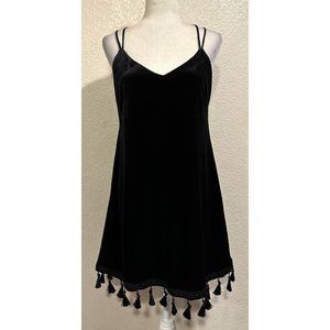 Velzera Black Velvet Tassel Tank Evening Dress